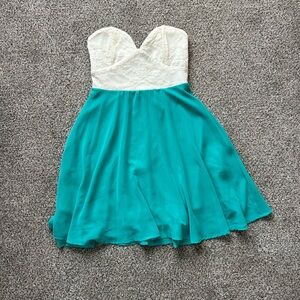 Strapless Lace and Teal Dress
